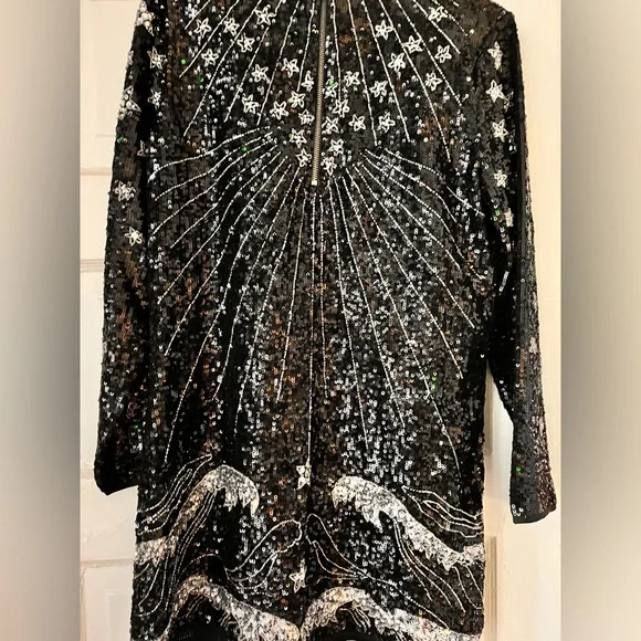 All Saints Noushka black and silver sequins mini dress size 6 - Picture 6 of 11